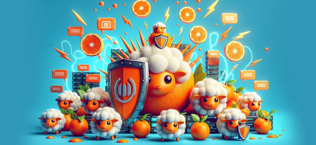 Banner featuring sheeps and oranges defending the server room